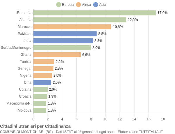 Grafico cittadinanza stranieri - Montichiari 2007