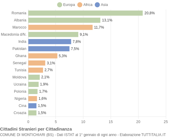 Grafico cittadinanza stranieri - Montichiari 2009