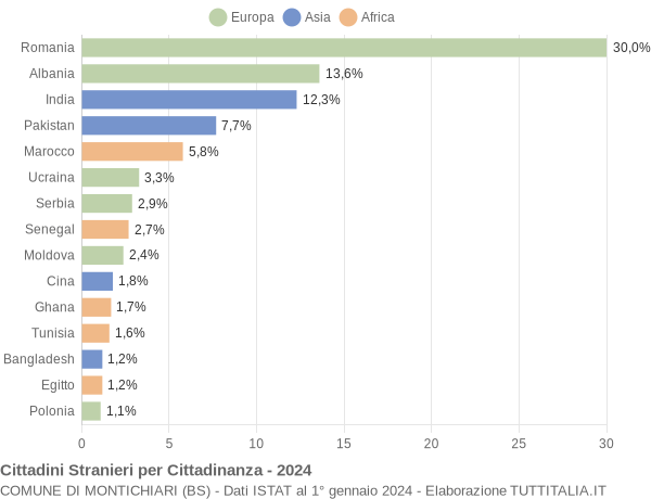 Grafico cittadinanza stranieri - Montichiari 2024