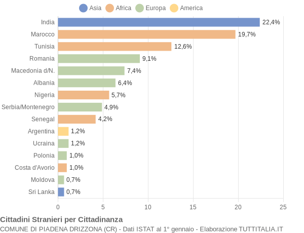 Grafico cittadinanza stranieri - Piadena Drizzona 2007
