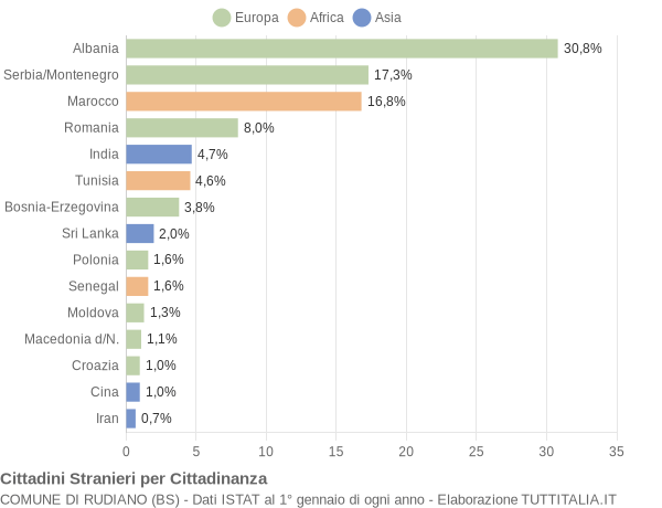 Grafico cittadinanza stranieri - Rudiano 2007