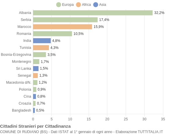 Grafico cittadinanza stranieri - Rudiano 2009