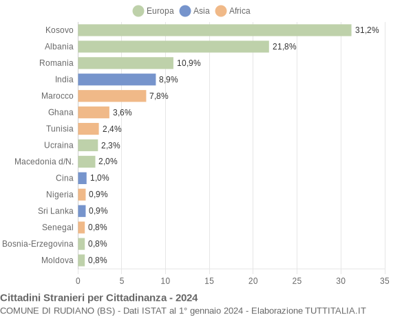 Grafico cittadinanza stranieri - Rudiano 2024