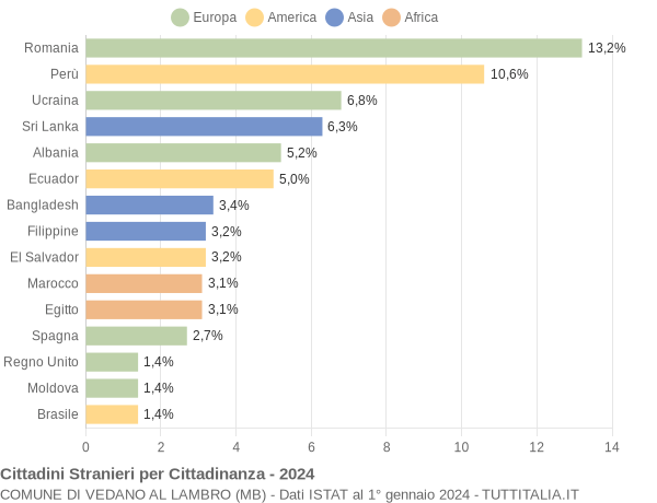 Grafico cittadinanza stranieri - Vedano al Lambro 2024