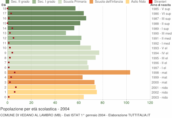 Grafico Popolazione in età scolastica - Vedano al Lambro 2004