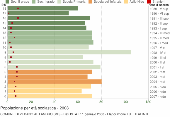 Grafico Popolazione in età scolastica - Vedano al Lambro 2008