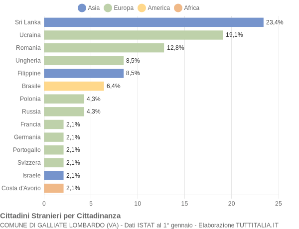 Grafico cittadinanza stranieri - Galliate Lombardo 2019