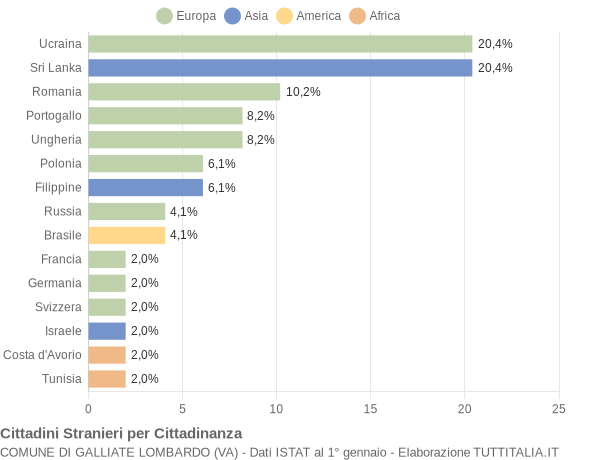 Grafico cittadinanza stranieri - Galliate Lombardo 2020