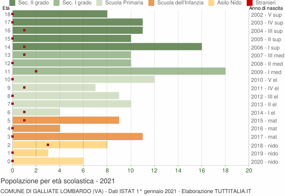 Grafico Popolazione in età scolastica - Galliate Lombardo 2021
