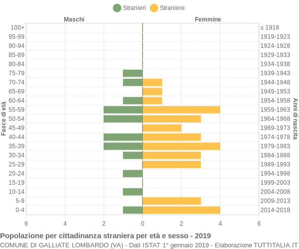 Grafico cittadini stranieri - Galliate Lombardo 2019