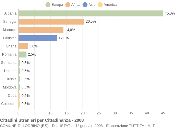 Grafico cittadinanza stranieri - Lodrino 2008