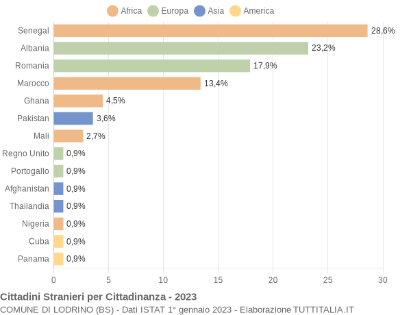 Grafico cittadinanza stranieri - Lodrino 2023