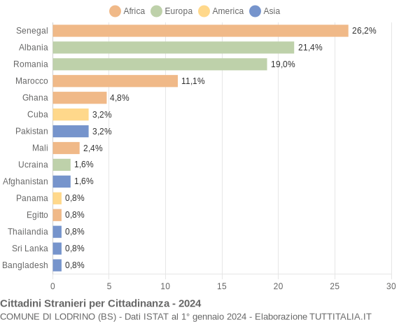 Grafico cittadinanza stranieri - Lodrino 2024