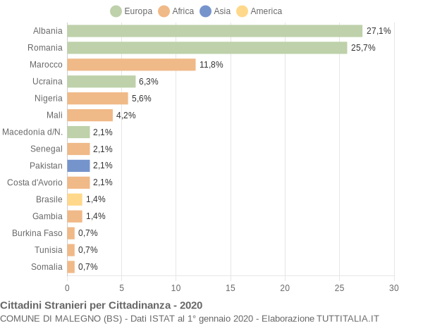 Grafico cittadinanza stranieri - Malegno 2020