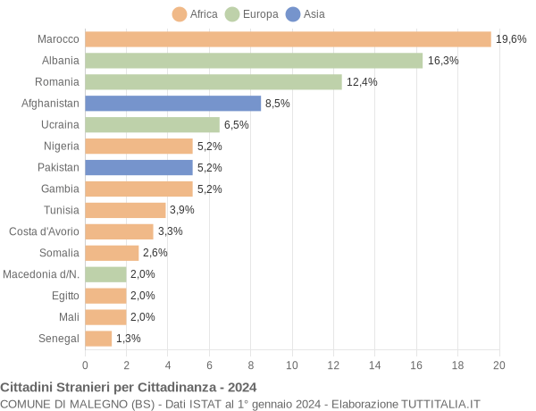 Grafico cittadinanza stranieri - Malegno 2024