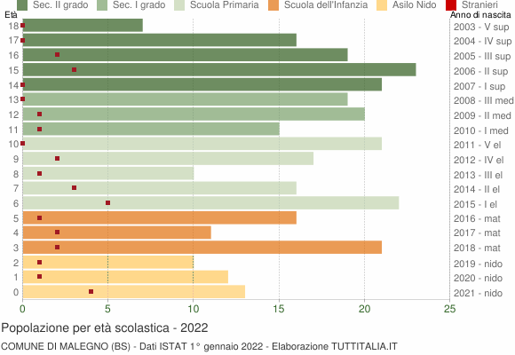 Grafico Popolazione in età scolastica - Malegno 2022