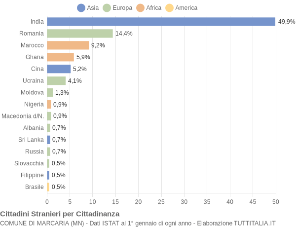 Grafico cittadinanza stranieri - Marcaria 2018