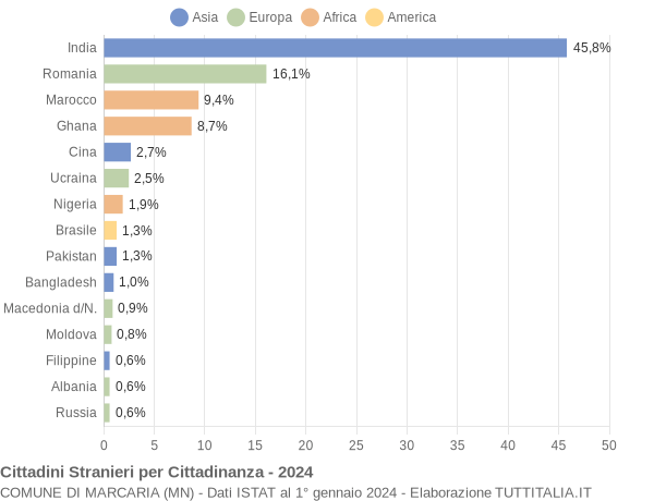 Grafico cittadinanza stranieri - Marcaria 2024