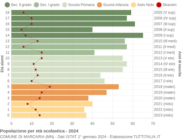 Grafico Popolazione in età scolastica - Marcaria 2024