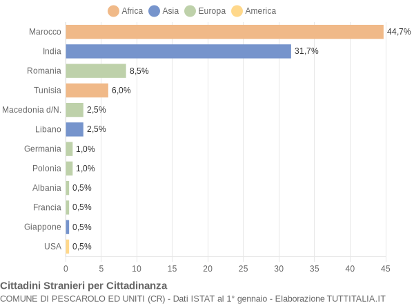 Grafico cittadinanza stranieri - Pescarolo ed Uniti 2009