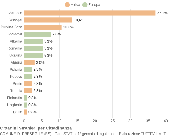 Grafico cittadinanza stranieri - Preseglie 2013