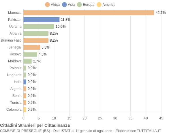 Grafico cittadinanza stranieri - Preseglie 2019