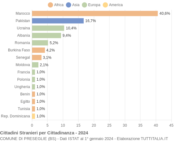 Grafico cittadinanza stranieri - Preseglie 2024