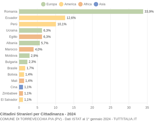 Grafico cittadinanza stranieri - Torrevecchia Pia 2024