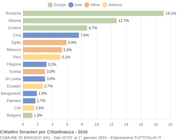 Grafico cittadinanza stranieri - Binasco 2016