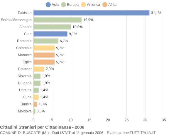 Grafico cittadinanza stranieri - Buscate 2006