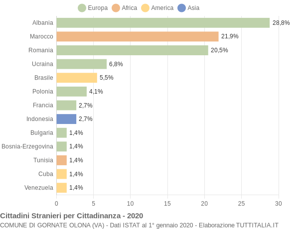 Grafico cittadinanza stranieri - Gornate Olona 2020