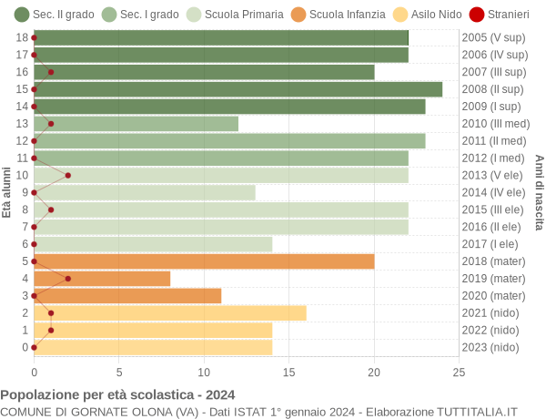 Grafico Popolazione in età scolastica - Gornate Olona 2024