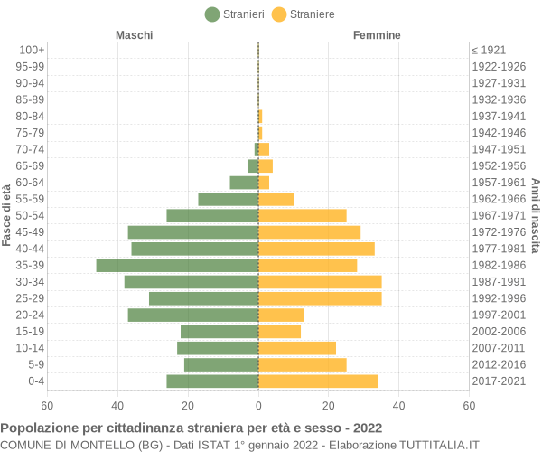 Grafico cittadini stranieri - Montello 2022