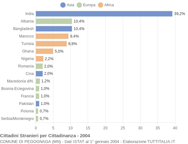 Grafico cittadinanza stranieri - Pegognaga 2004