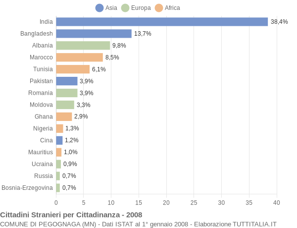 Grafico cittadinanza stranieri - Pegognaga 2008