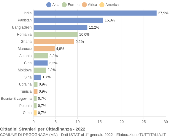 Grafico cittadinanza stranieri - Pegognaga 2022