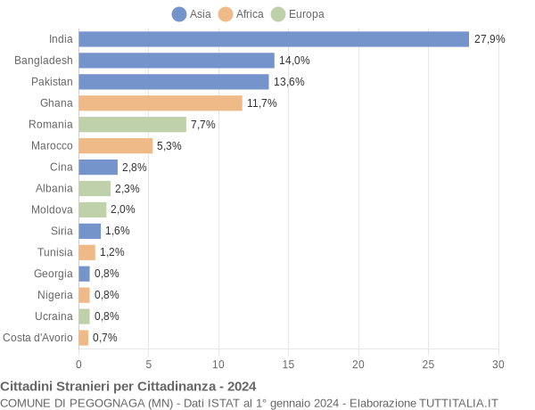 Grafico cittadinanza stranieri - Pegognaga 2024