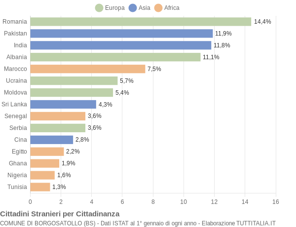 Grafico cittadinanza stranieri - Borgosatollo 2016