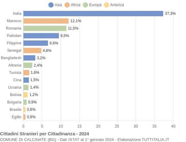 Grafico cittadinanza stranieri - Calcinate 2024