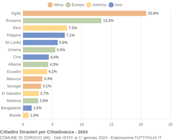 Grafico cittadinanza stranieri - Corsico 2024