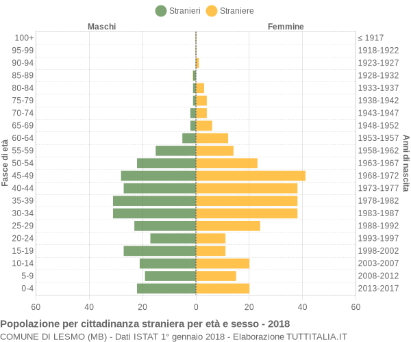 Grafico cittadini stranieri - Lesmo 2018