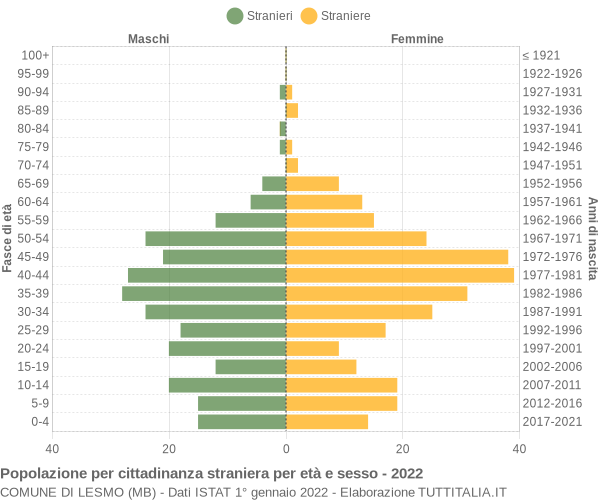 Grafico cittadini stranieri - Lesmo 2022