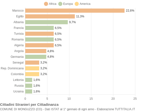 Grafico cittadinanza stranieri - Monguzzo 2004