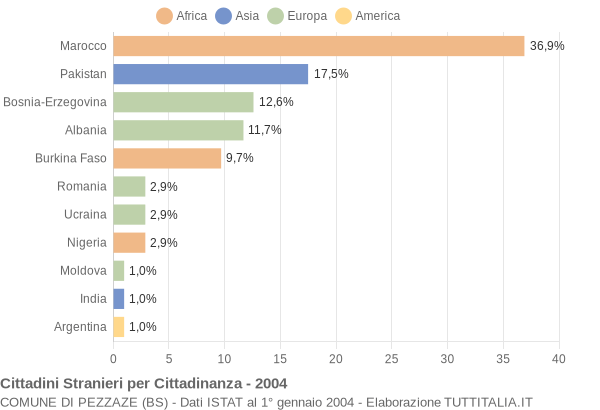 Grafico cittadinanza stranieri - Pezzaze 2004