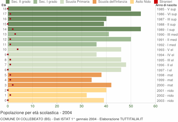 Grafico Popolazione in età scolastica - Collebeato 2004