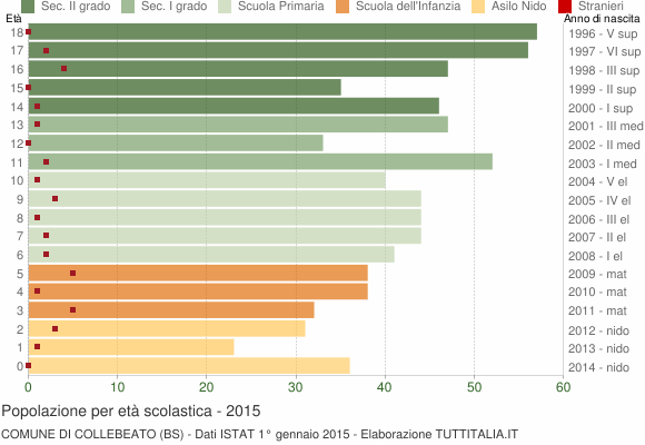 Grafico Popolazione in età scolastica - Collebeato 2015
