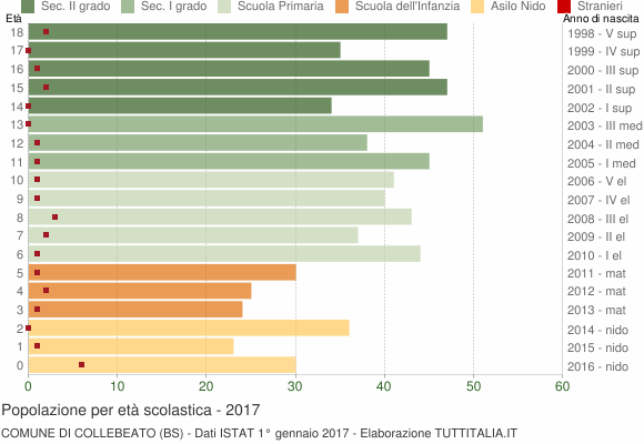 Grafico Popolazione in età scolastica - Collebeato 2017