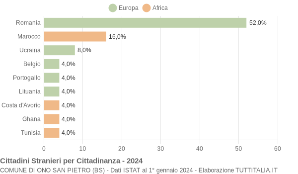 Grafico cittadinanza stranieri - Ono San Pietro 2024