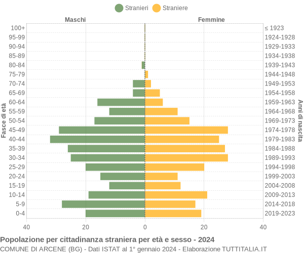 Grafico cittadini stranieri - Arcene 2024