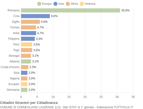 Grafico cittadinanza stranieri - Cornegliano Laudense 2010